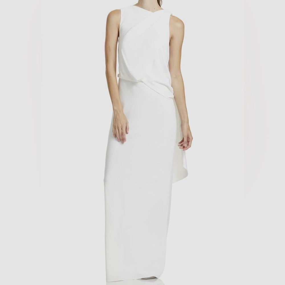 Halston Heritage- Asymmetric Draped Gown in Chalk